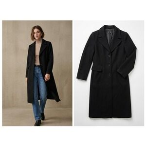 Zara Wool Blend Longline Coat Below the Knee Womens 8 Black Tailored Fitted